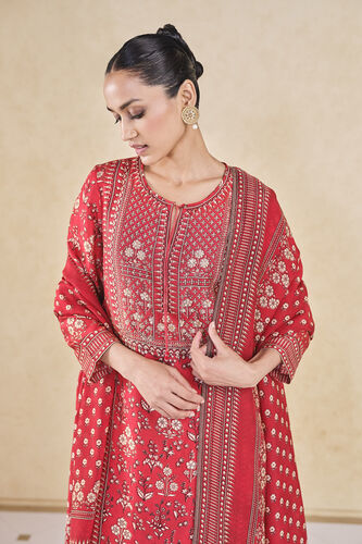 Niral Printed Silk Suit Set - Red, Red, image 4